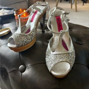 Betsey Johnson Silver Glitter Platform Heels